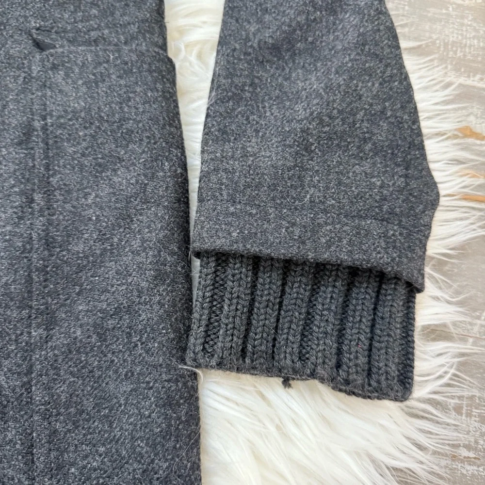 Susana Monaco Double Breasted Wool Long Coat Gray Ribbed Knit Collar - Picture 2 of 3